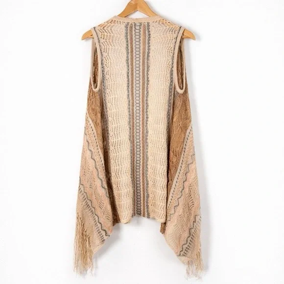 Festival Crochet Open Knit Vest Womens Large Boho Southwestern Indie Tribal - Picture 2 of 7